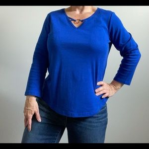 Nine West Royal Blue Shirt 3/4 Sleeves Size L